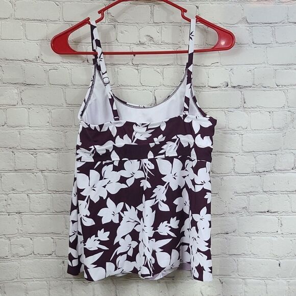 NWT Kona Sol Women's Scoop Neck Adjustable Padded Tankini Top Burgundy Floral - Picture 6 of 10